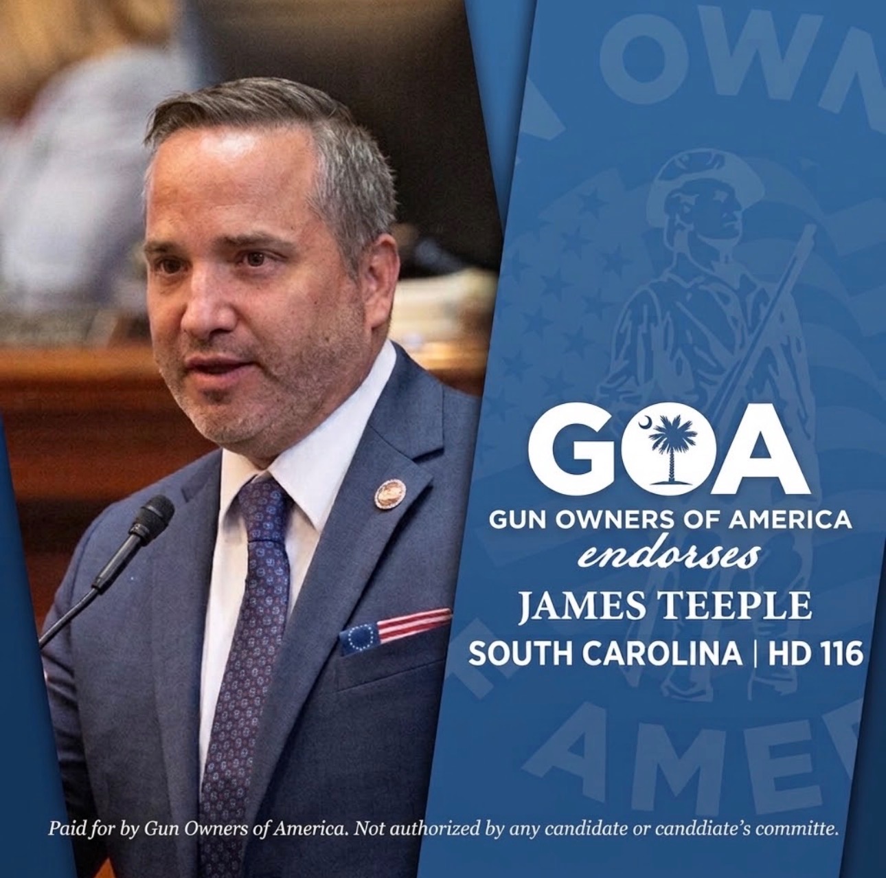Gun Owners of America endorsement graphic for James Teeple, South Carolina House District 116